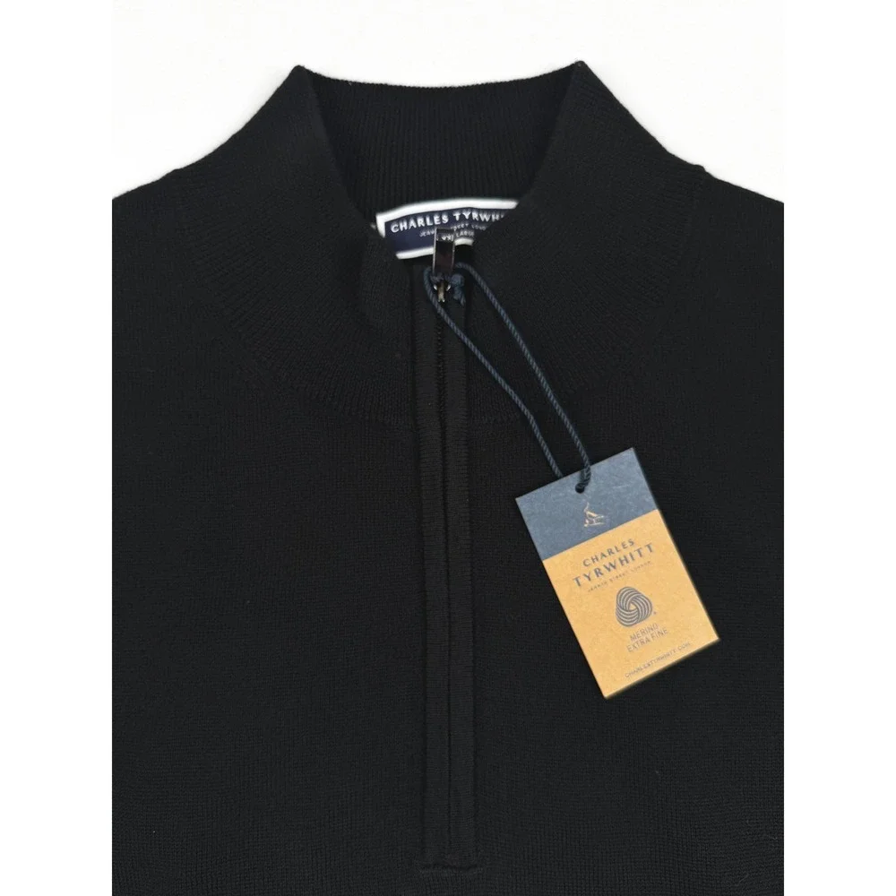 Charles Tyrwhitt Pure Merino Wool Quarter Zip Sweater Black 3XL NWT